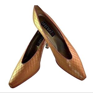 PREVATA Shoes Pointed Toe Cognac Snakeskin Leather Pumps Size 9A